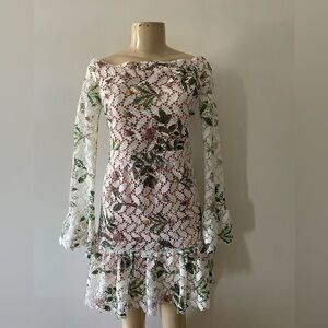 Endless Rose White Lace Floral Print Off Shoulder/Long Sleeve Dress Size M